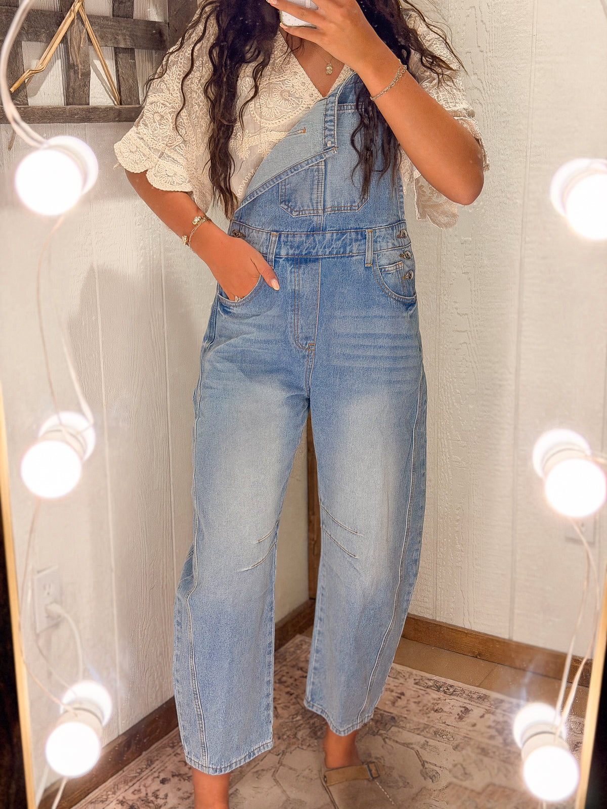 Denim Barrel Overalls