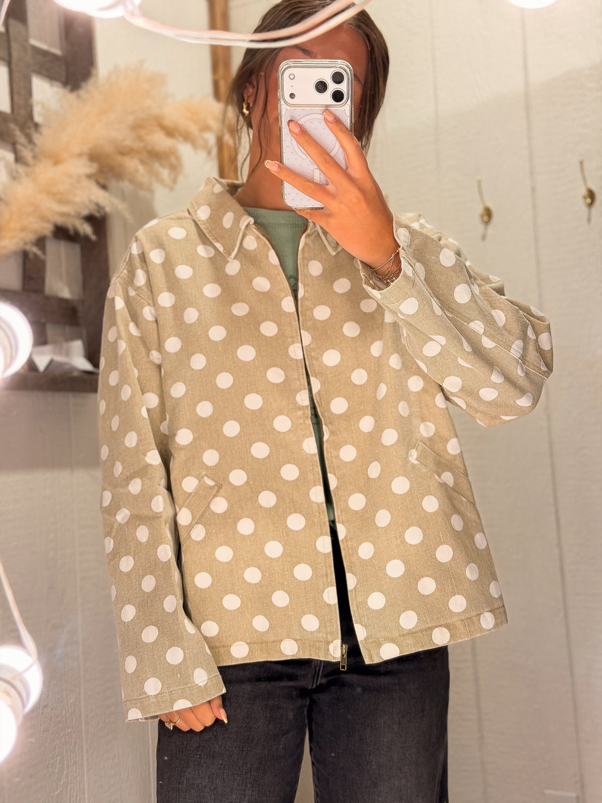 Polka Dot Twill Zip-Up Jacket
