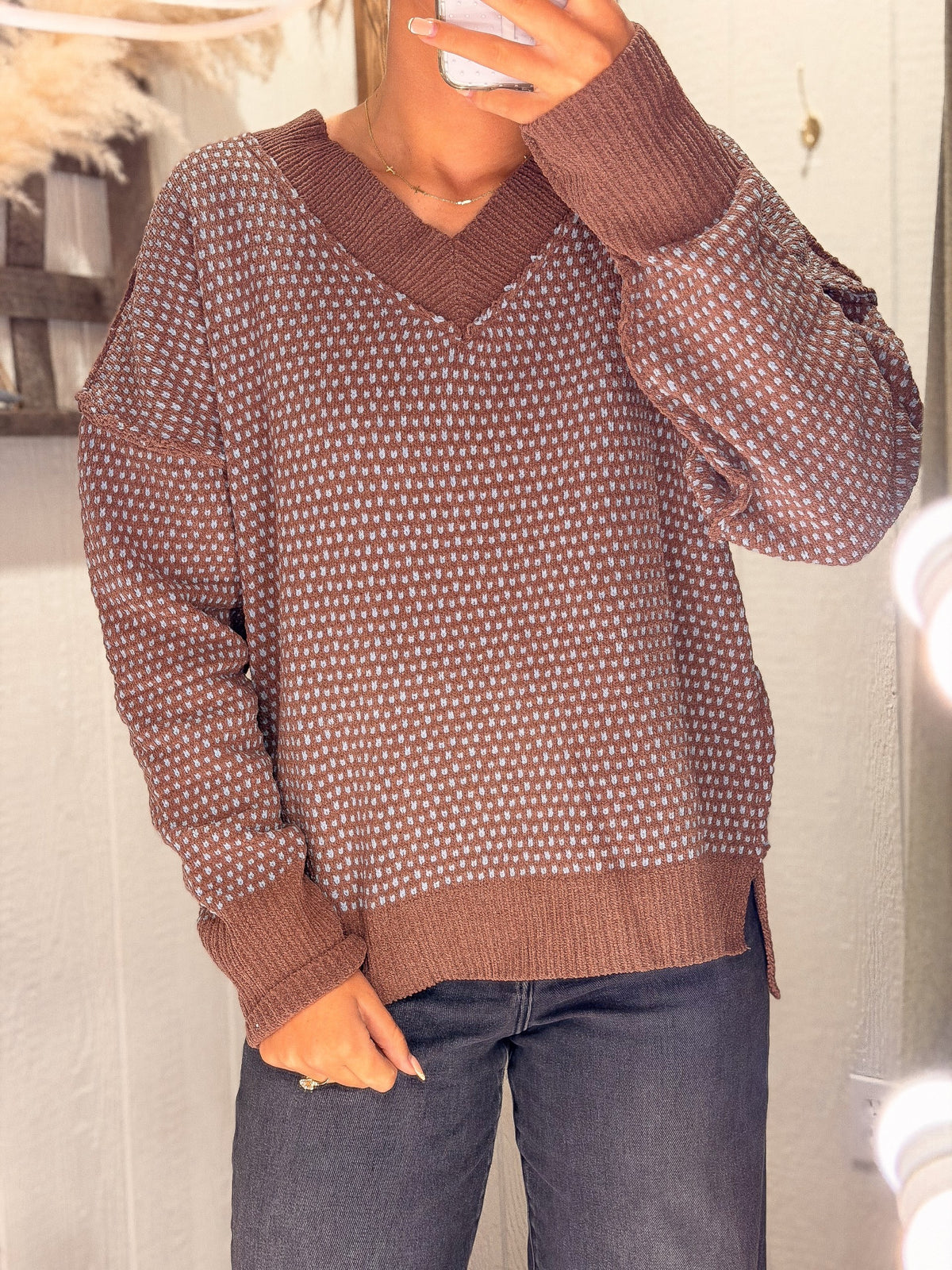 Contrast Stitch V-Neck Sweater