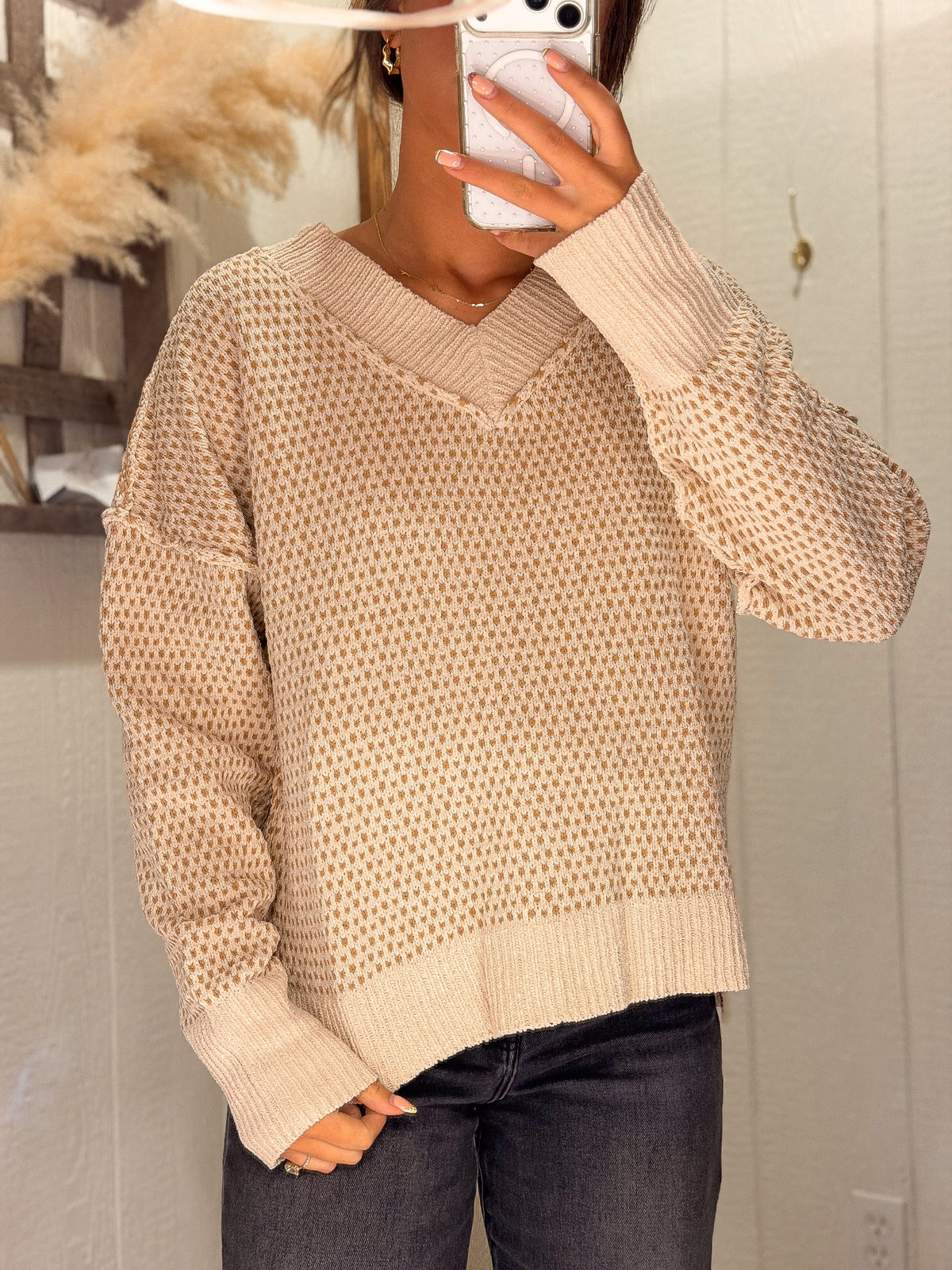 Contrast Stitch V-Neck Sweater