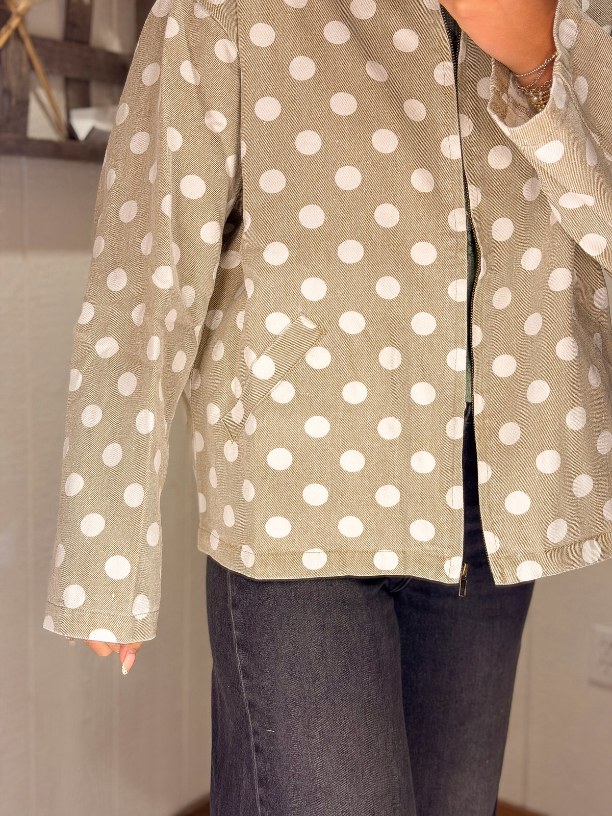 Polka Dot Twill Zip-Up Jacket