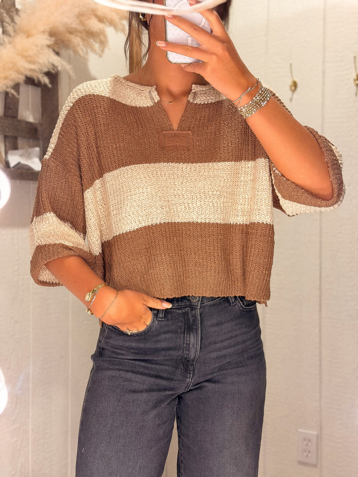 Striped Design Patch Sweater